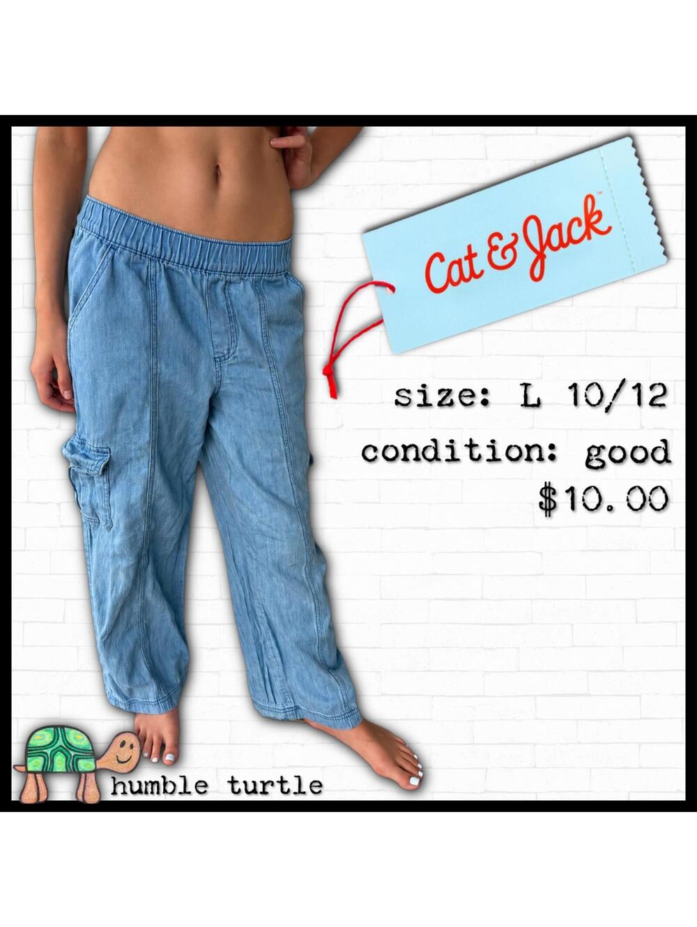 Cat & Jack Light Blue Loose Fit Cargo Pants Size L 10/12